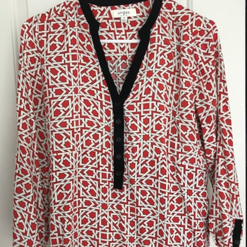 Red and white long sleeve top